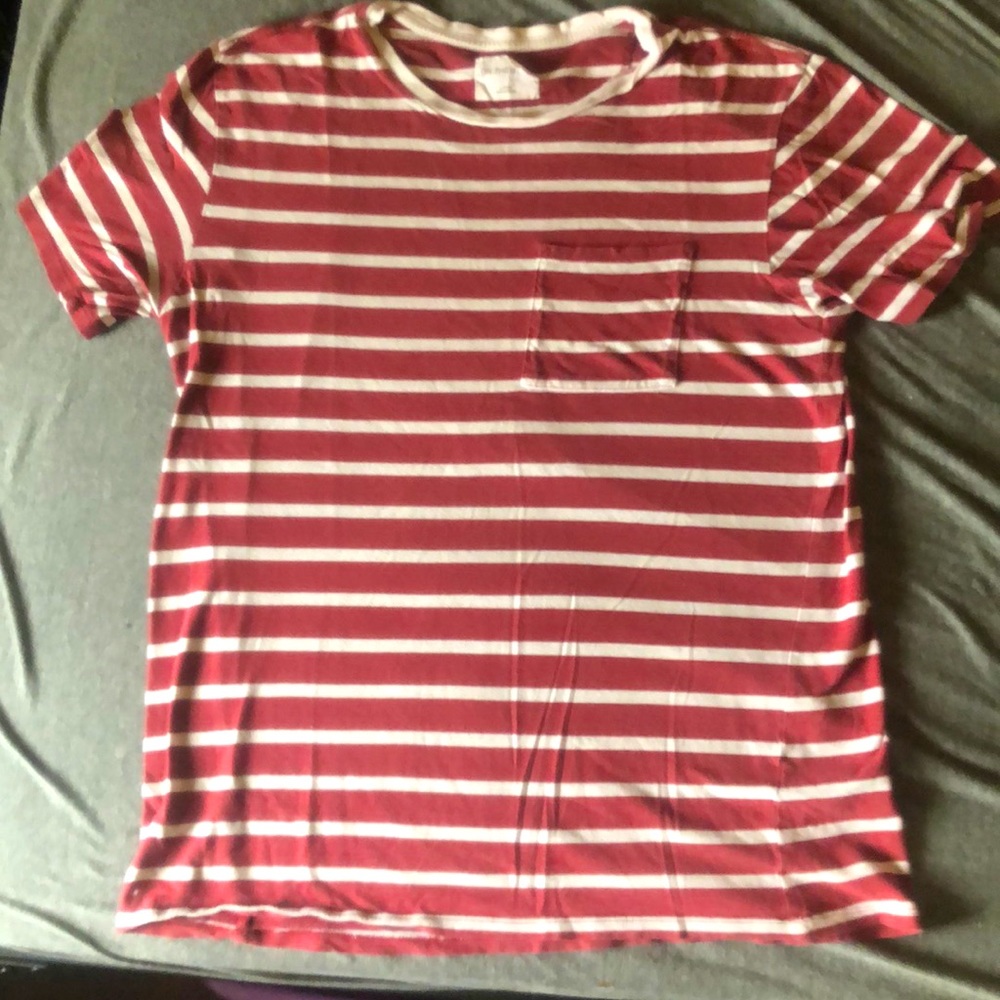 On The Byas Red And White Striped Pocket Tee